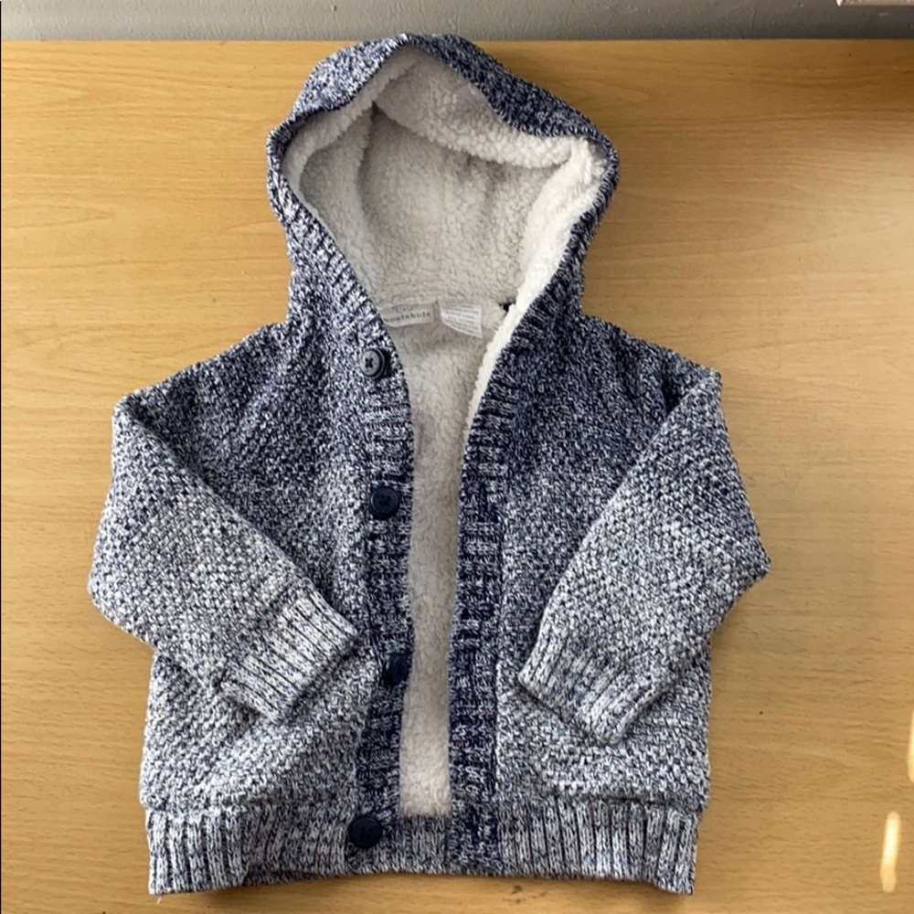 Baby boy faux fur lined knit Hoodie 12-18mo